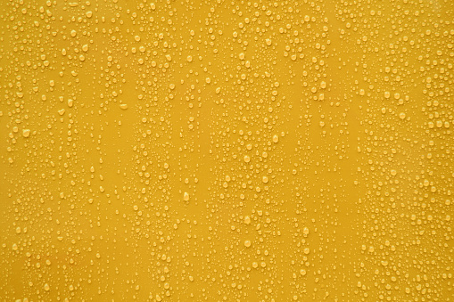 Close up water drop on orange background.