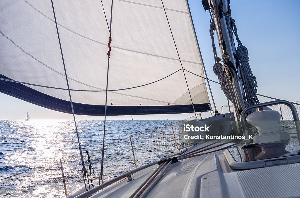 Sailing in the Aegean sea, Greece Sailboat Stock Photo