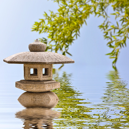 Japanese stone lantern and reflections