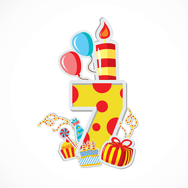 счастливый седьмой рождения, годовщину-иллюстрация - number 6 number birthday balloon stock illustrations