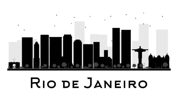 ilustraciones, imágenes clip art, dibujos animados e iconos de stock de rio de janeiro ciudad horizonte silueta en blanco y negro - christ the redeemer rio de janeiro city urban scene