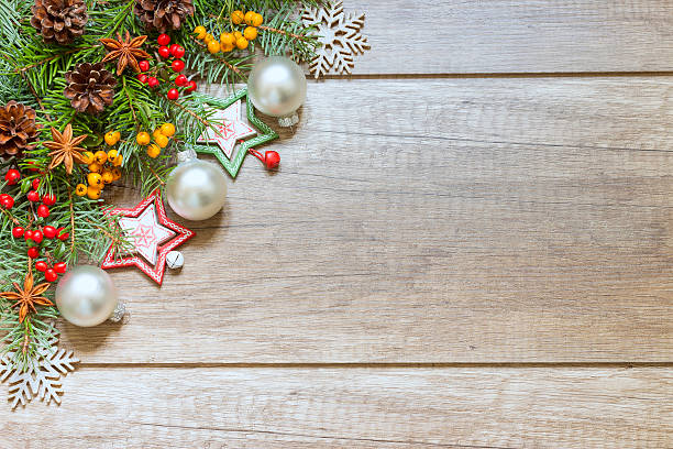 istock Christmas decoration on wooden boards 499145828
