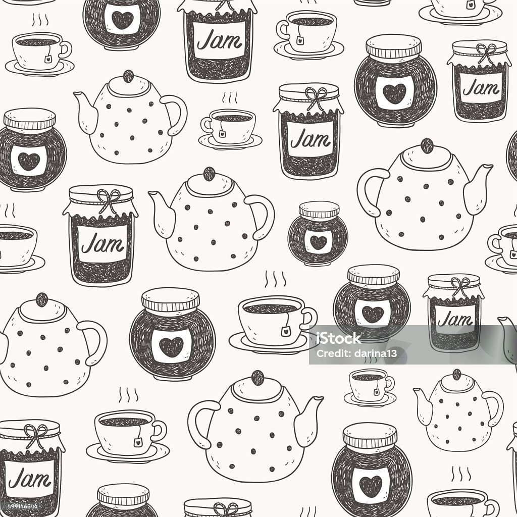 Pattern Vector Tea Vector Hand Drawn Seamless Pattern With Tea Set Stock Illustration ...