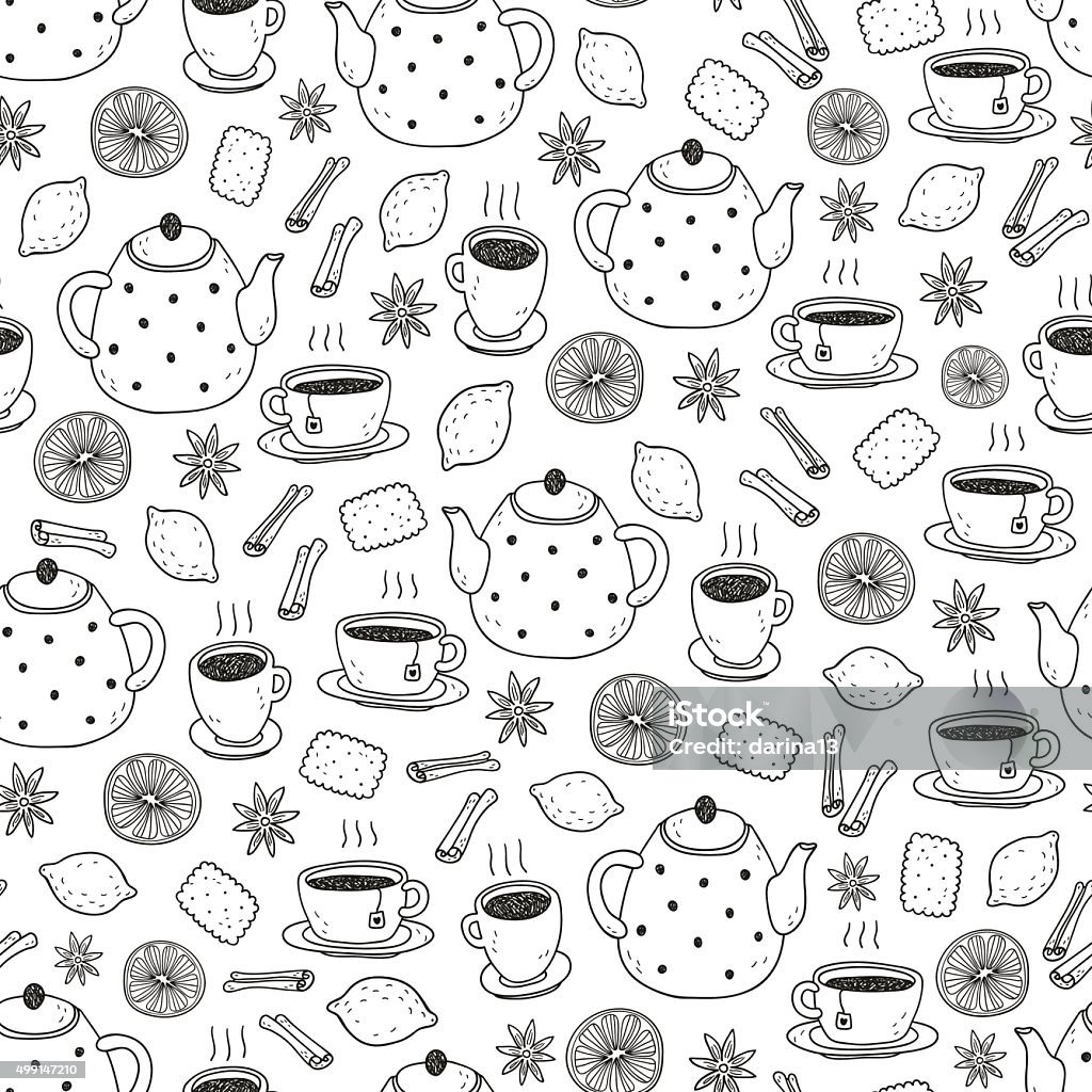 Pattern Vector Tea Vector Hand Drawn Seamless Pattern With Tea Set Stock Illustration ...