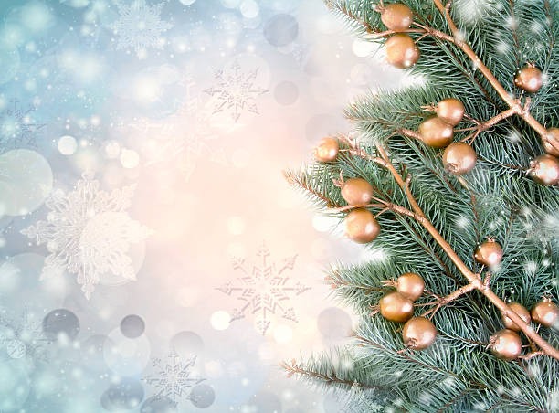 istock Golden decorations on fir, background. 499148416