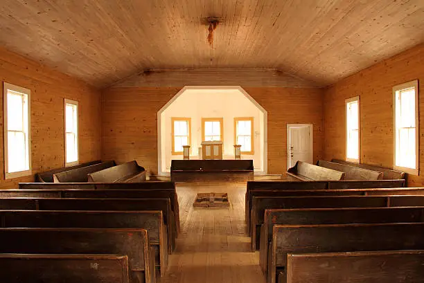Interior portion of the historic Cades Cove Missionary Baptist Church, Great Smokey Mountains National Park, Tennessee