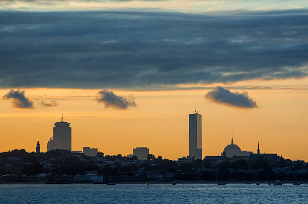 Boston skyline at sunset stock photo