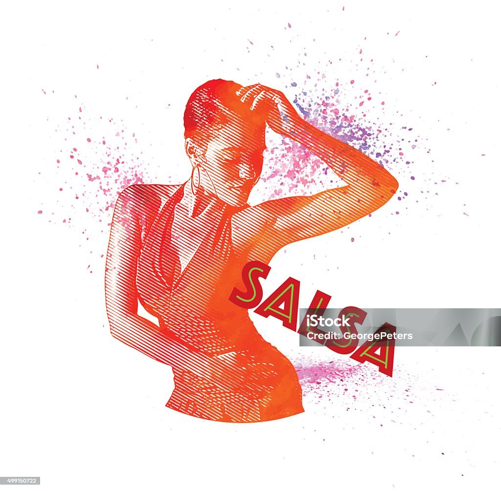 African American, Hispanic Woman Salsa Dancing Colorful, Engraving vector of a passionate African American, Hispanic Woman Salsa Dancing. Isolated on white. Dancer stock vector