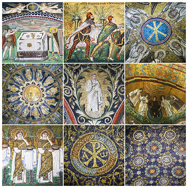 мозаика равены, италия - collage monument ancient italy стоковые фото и изображения
