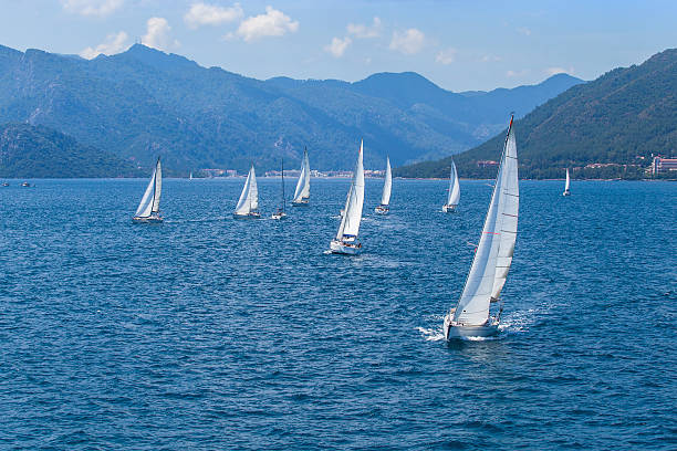istock Sailing in the wind through the waves at Mediterranean Sea. 499153298