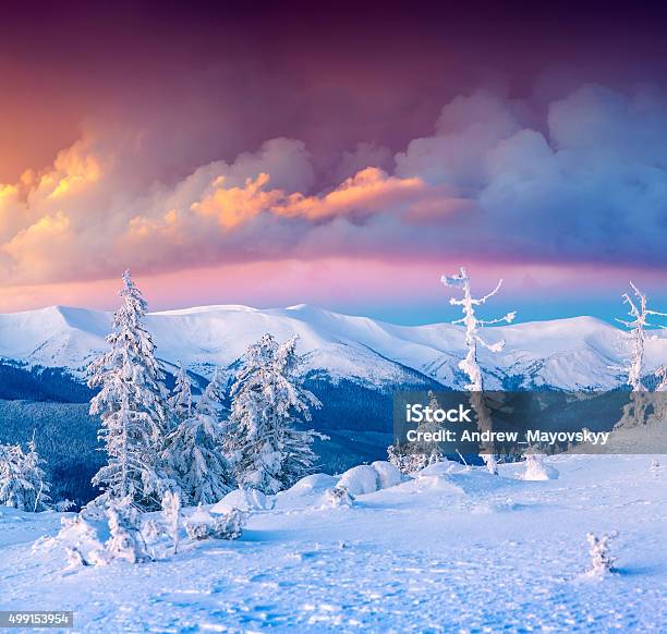 Colorful Winter Scene In The Snowy Mountains Stock Photo - Download Image Now - 2015, Austria, Beauty In Nature