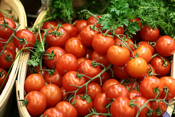 istock Lug-boxes of cherry tomatoes parsley and dill 499154180