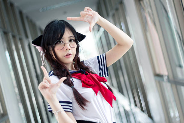 Asian school girl Asian school girl with charming eyes cosplay stock pictures, royalty-free photos & images