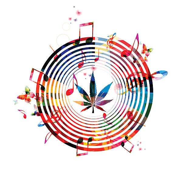 illustrazioni stock, clip art, cartoni animati e icone di tendenza di marijuana design colorato con note musicali - sheet music music musical note pattern