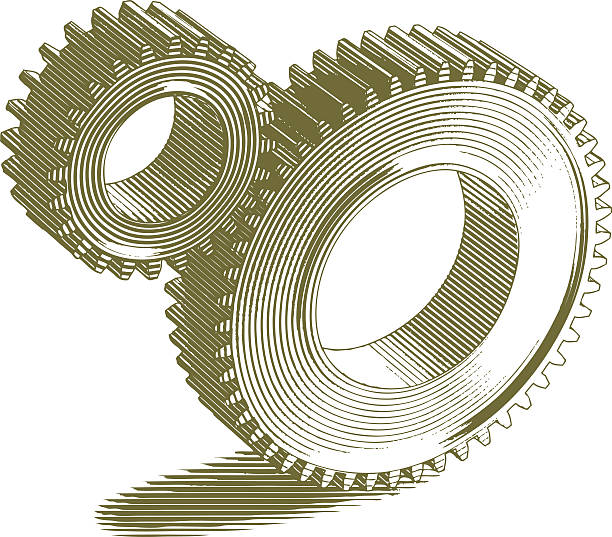 Engraved Gears vector art illustration