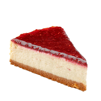 Cheesecake slice on white background