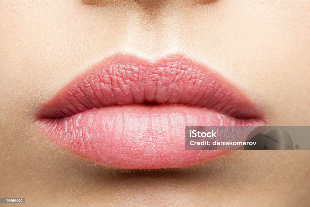 Natural frosted pink lips Human Lips Stock Photo