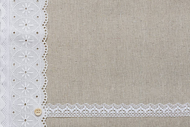 istock Natural linen texture with white lace 499159798