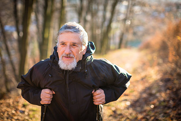 istock Senior man nordic walking 499169167