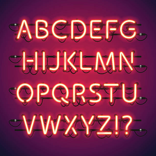 rozjarzony neon bar alfabet - red text stock illustrations