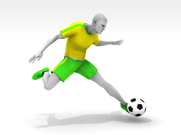 Brazilian Footballer Soccer player hitting the ball / Realistic 3D Image pele stock pictures, royalty-free photos & images