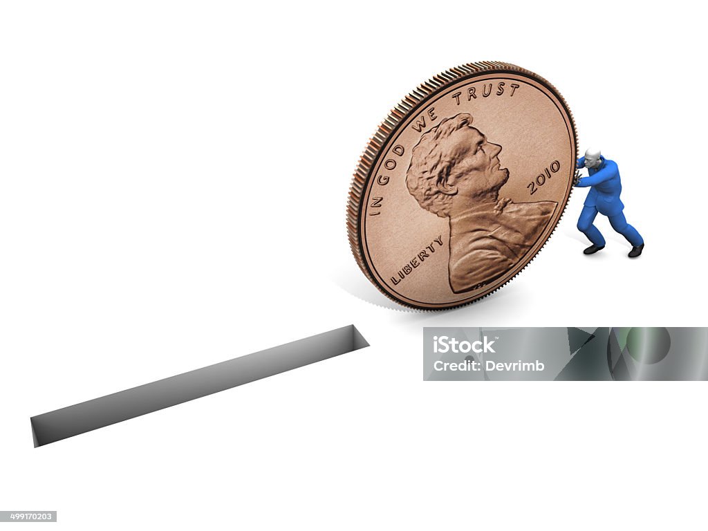 Save Up The man who saved money in cents.. Coin Bank Stock Photo