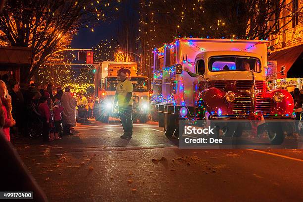 Christmas Parade Mcminnville Oregon Stock Photo - Download Image Now - Parade, Christmas, Night