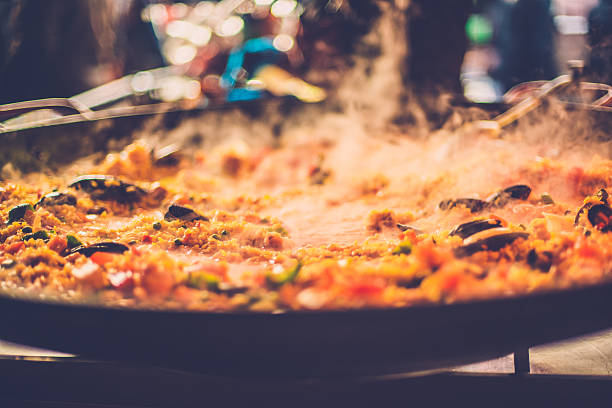 Seafood Paella in a Pan at Camden Market, London, UK stock photo