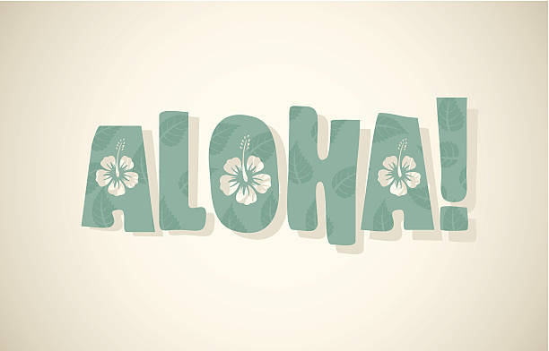 ilustraciones, imágenes clip art, dibujos animados e iconos de stock de aloha palabra en colores retro - aloha palabra hawaiana