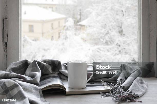 Cozy Winter Still Life Stock Photo - Download Image Now - Winter, Window, Book