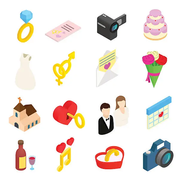 Vector illustration of Wedding isometric 3d icons set