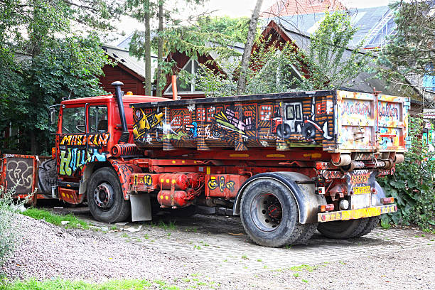 Copenhagen, Denmark - July 28, 2012: Christiania, also known as Freetown Christiania is a self-proclaimed autonomous neighbourhood, covering 34 hectares in the borough of Christianshavn in Copenhagen