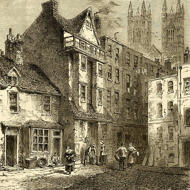 caxton 집, 웨스트민스터, 1827 - english culture medieval church built structure stock illustrations