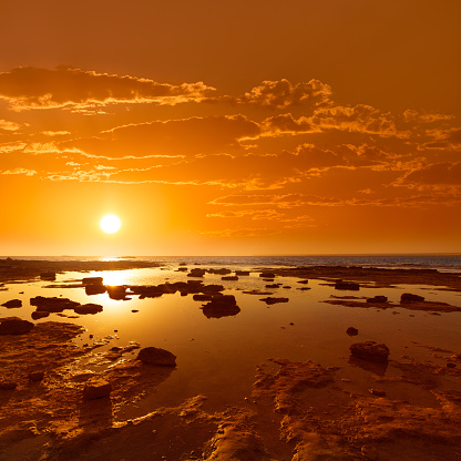 Beach on North sea on sunset, North Holland, Netherlands.