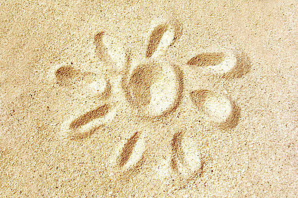 istock Drawing of a sun in the sand, summer concept 499176435