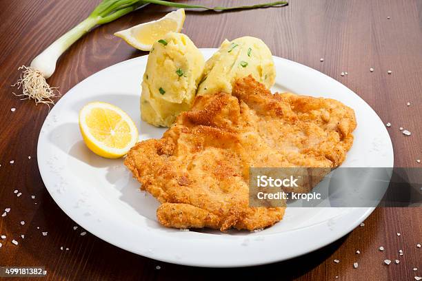 Vienna Schnitzel With Potato Puree Stock Photo - Download Image Now - 2015, Appetizer, Austrian Culture