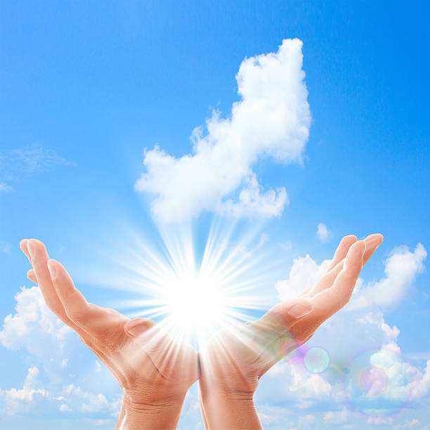 istock Man's hands reach for sky. Isolated 499189221