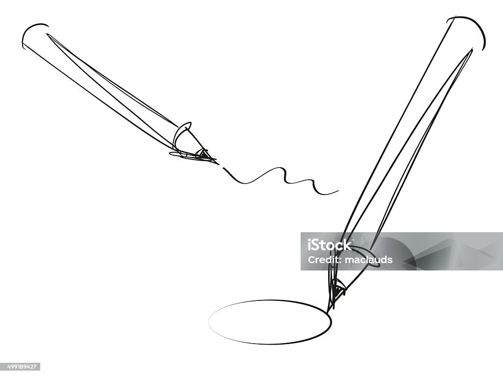 Pencils - Freehand Draws Two semi abstract Black on white vector pencils with a circle and a line Abstract stock vector