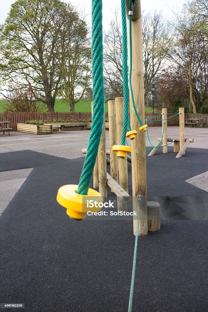 Playground Equipment Adventure Playground of wood and rope swings for children Adventure Stock Photo