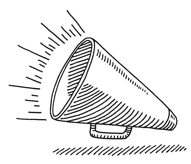 Bullhorn Equipment Drawing Hand-drawn vector drawing of a Bullhorn Equipment. Black-and-White sketch on a transparent background (.eps-file). Included files are EPS (v10) and Hi-Res JPG. megaphone drawings stock illustrations