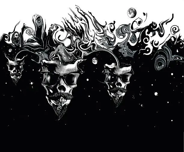 Vector illustration of Scary Skulls In Space