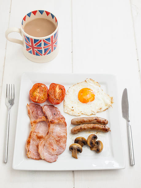 istock cooked english breakfast with cup of tea 499192377
