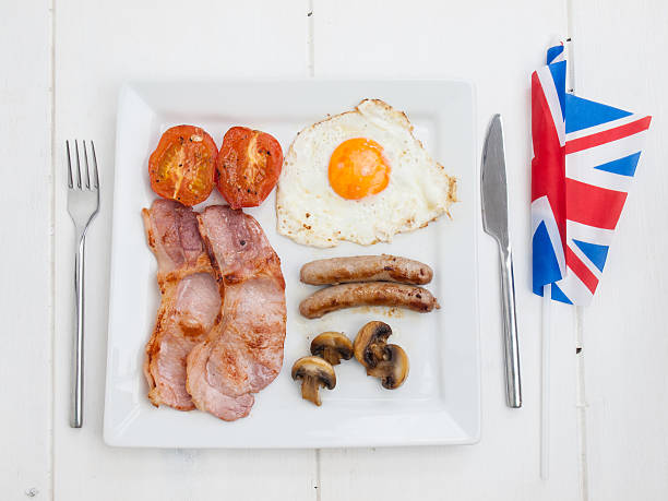 istock fried english breakfast with british flag 499192389