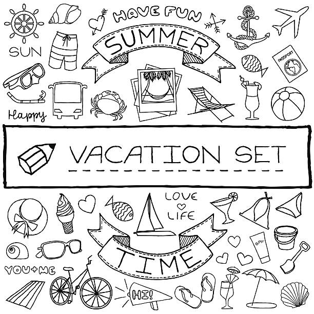 руки drawn vacation icons set.  векторная иллюстрация. - infographic part of symbol cocktail stock illustrations