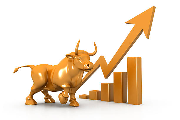 diagramma di crescita aziendale e bull - wall street finance stock market power foto e immagini stock