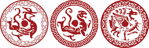 번체자 패턴 - china phoenix vector chinese culture stock illustrations