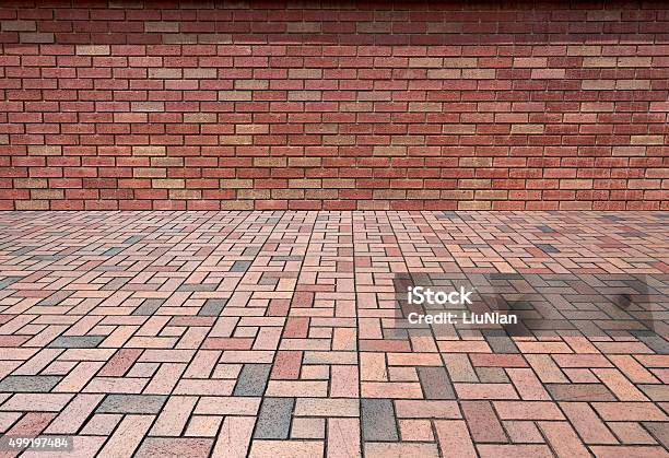 Brick Wall And Paving Brick Texture Background Stock Photo - Download Image Now - Driveway, Block Shape, Brick