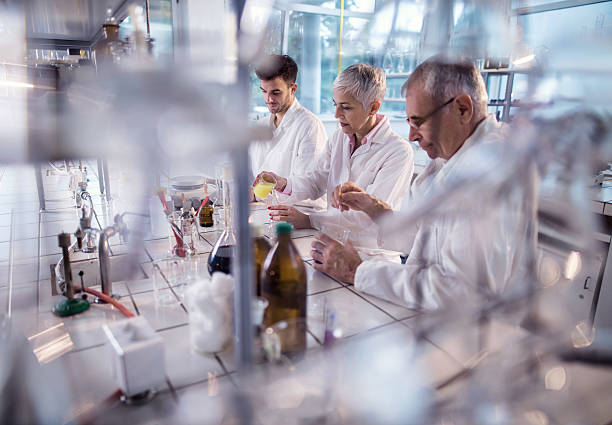 istock Group of chemists working on a research in laboratory. 499203204