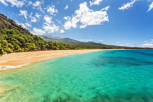 Tropical Paradise found, Idyllic scene from a deserted beach with warm turquoise sea on the tropical hawaiian island of Maui