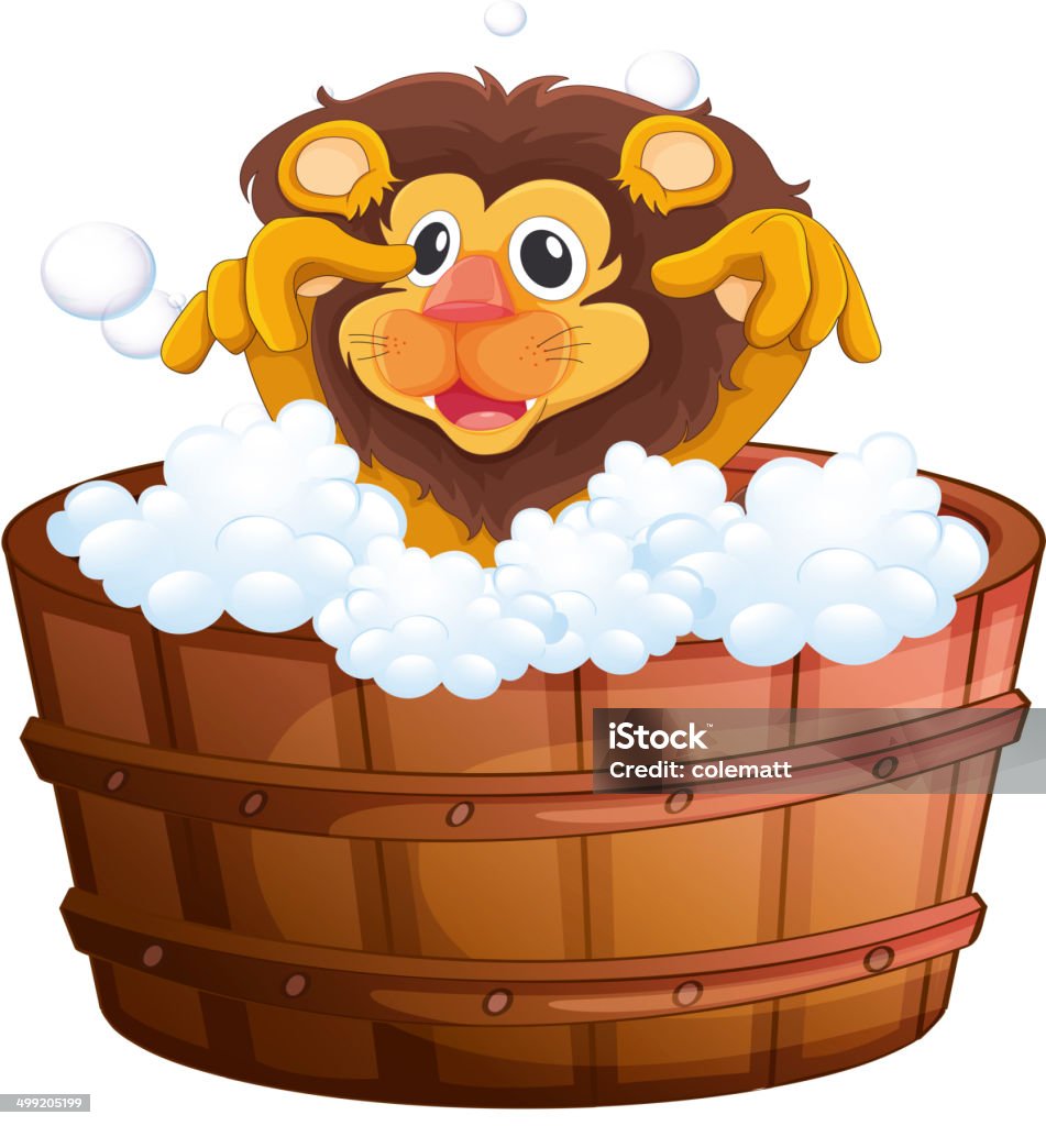 Lion at the bathtub Illustration of a lion at the bathtub on a white background Animal stock vector